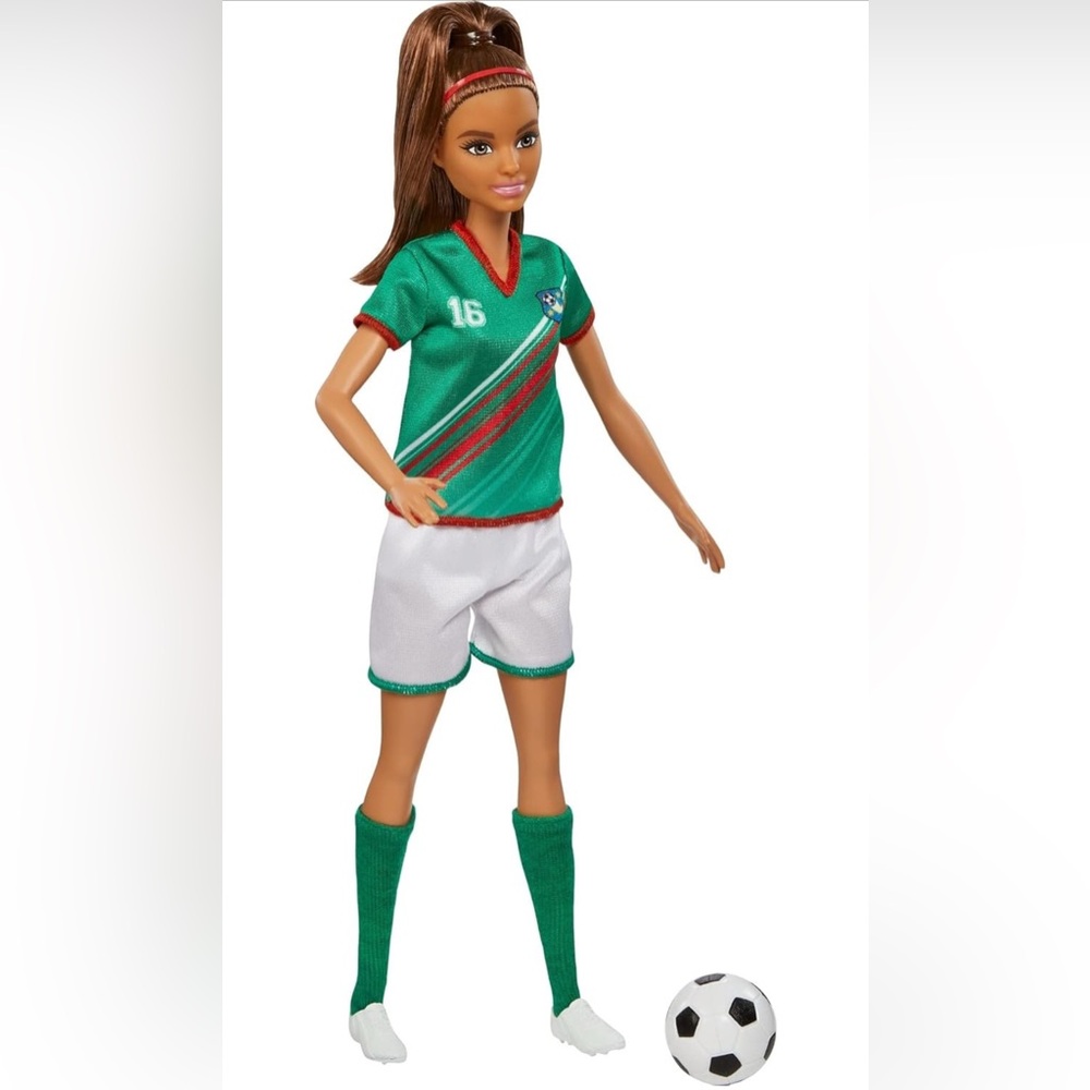 Barbie Soccer Player Doll with Green Jersey and White Shorts - Picture 2 of 6